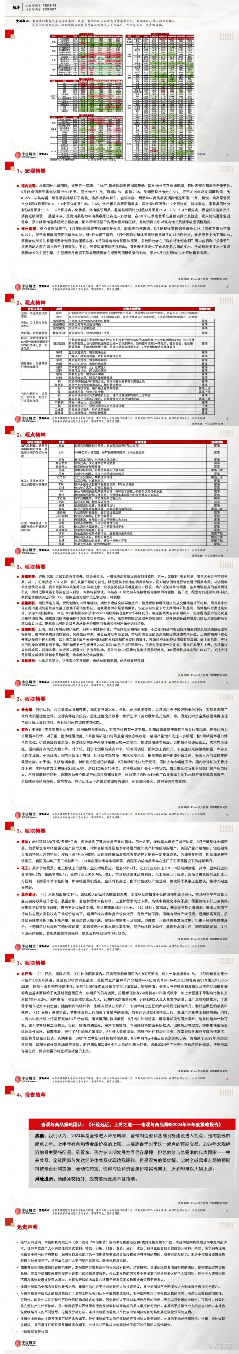 中信期货6月24日晨报：商品短期新矛盾尚未产生，预计继续维持震荡环境